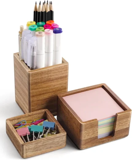Elegant Acacia Wood Desk Organizer Set